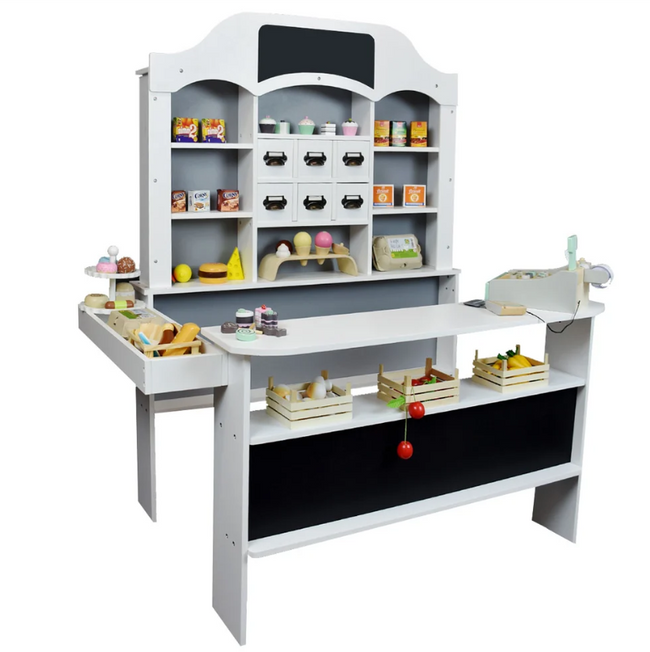 Kinder Kaufladen aus Holz mit Kreidetafel und Schubladen